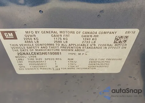 2017 Chevrolet Equinox Lt from USA, damaged, VIN 2GNALCEK5H6190881